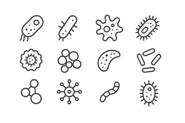 Various microorganisms illustrated in a simple and clear style, showcasing their diverse shapes and forms