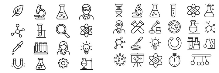 Collection of lab and science icons illustrating various scientific concepts and tools for educational purposes
