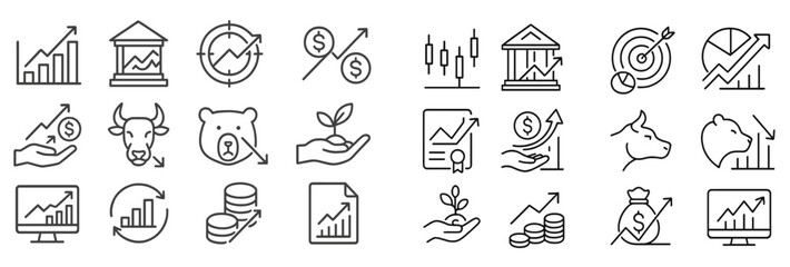 Financial growth symbols with trend indicators and market analysis elements in a modern design setting