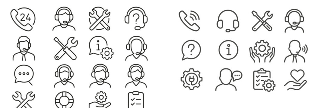 Various icons representing customer support services including assistance, troubleshooting, and communication options