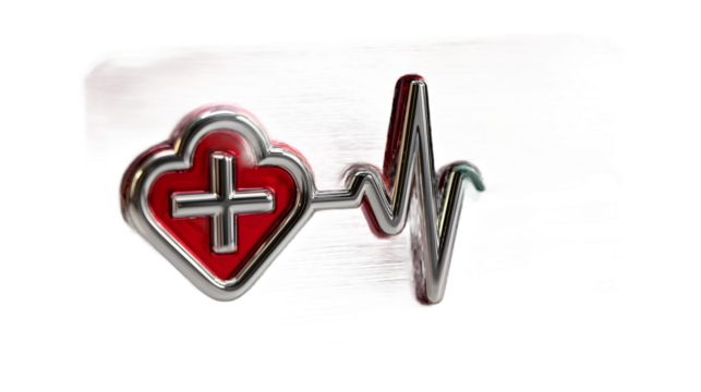 Medical Heartbeat Graphic Healthcare Symbol Red Cross 3D Render Shiny Abstract Background - Powered by Adobe