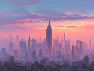 Sunrise skyline awakening in profile shot with soft real ambiance capturing the dawn's first light