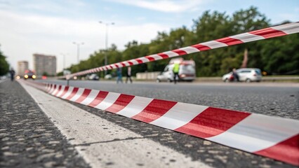 Red traffic cones mark the urban asphalt road