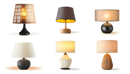 Collage with different stylish night lamps on white background