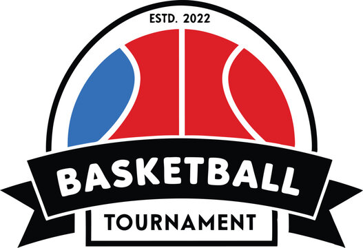Basketball Tournament Logo with Red and Blue Ball Established in 2022