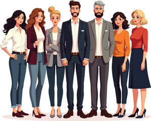 Diverse business team group portrait cartoon vector illustration for company website and marketing use