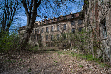 Old Abandoned Palace in Branice with Blue Chapel Interior, Poland