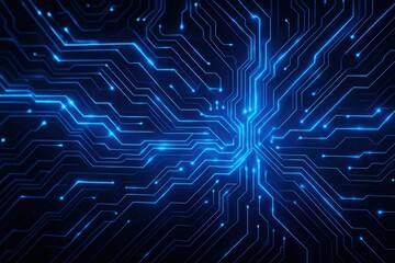 Obraz premium Futuristic Blue Neon Digital Circuit Board with Glowing Data Streams Abstract Technology Background