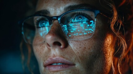 Futuristic Reflections A CloseUp of Glasses with Digital Data Overlay