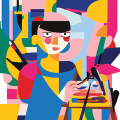 Abstract Art A Colorful Portrait of a Female Artist at Work