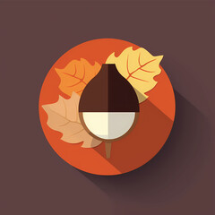 Autumn's Embrace Acorn and Leaves in Flat Design Illustration