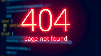 Glowing 404 error message on dark digital background, webpage not found. - Powered by Adobe