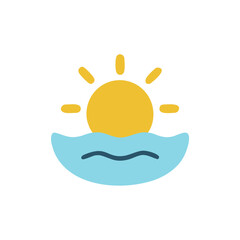 Flat summer escape or Sunrise Icon, vector