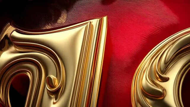 Ornate golden number thirteen on red fabric background, symbol with shiny metal texture