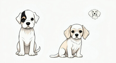 Adorable Cartoon Puppies on White Background