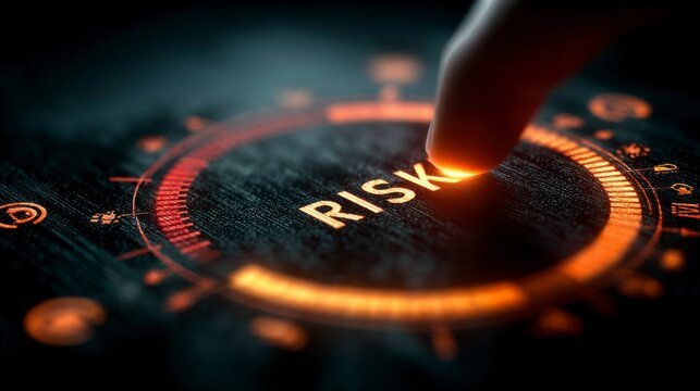 Finger Pressing on Illuminated Risk Button Highlighting Financial and Business Hazards - Powered by Adobe