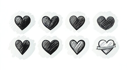 Collection of hand-drawn heart shapes