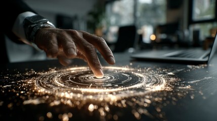 Futuristic Hand Interaction with Glowing Digital Interface HighTech Touchscreen Technology M