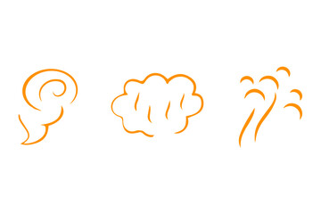 Warm steam, smoke or vapor rise comic symbol set. A warm and cozy element. Smoking and steaming icon