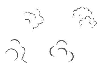 Warm steam, smoke or vapor rise comic symbol set. A warm and cozy element. Smoking and steaming silhouettes