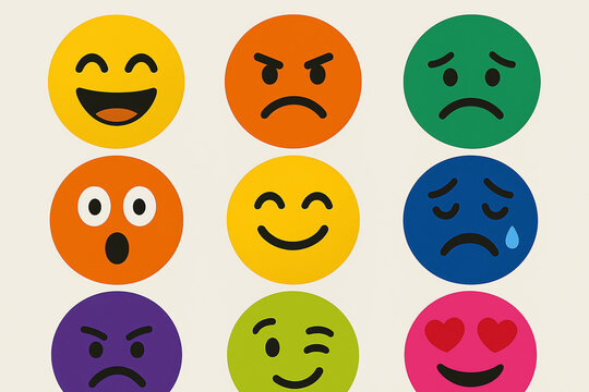 Naklejki set of smileys with faces. various emojis such as smiling, embarrassed, sad with colors according to mood