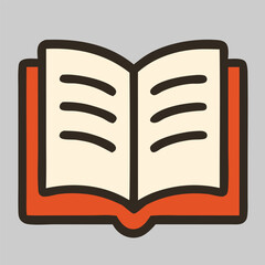 Book icon vector of open textbook with detailed pages, perfect for education, reading, literature, library, or e-learning content and apps.