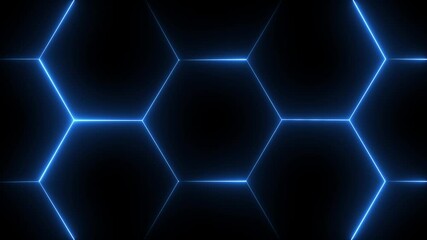 glowing neon light hexagon frame animated on black background.  futuristic abstract hexagonal grid background growth line Geometric Surface  light hexagon. - Powered by Adobe
