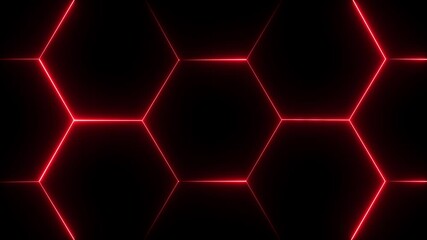 glowing neon light hexagon frame animated on black background.  futuristic abstract hexagonal grid background growth line Geometric Surface  light hexagon. - Powered by Adobe