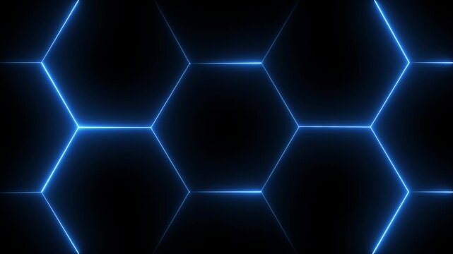 glowing neon light hexagon frame animated on black background.  futuristic abstract hexagonal grid background growth line Geometric Surface  light hexagon. - Powered by Adobe