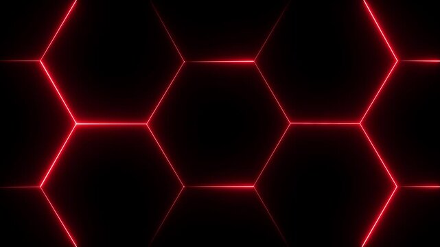 glowing neon light hexagon frame animated on black background.  futuristic abstract hexagonal grid background growth line Geometric Surface  light hexagon.