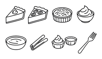 Thanksgiving dessert line icons set &ndash; sweets, treats, and holiday pastry symbols