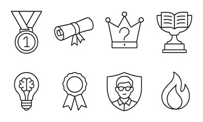 Academic achievement outline icons set – education, success and learning symbols
