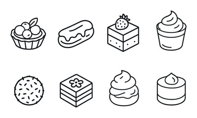 Dessert outline icons set – linear, sweets and pastry symbol collection