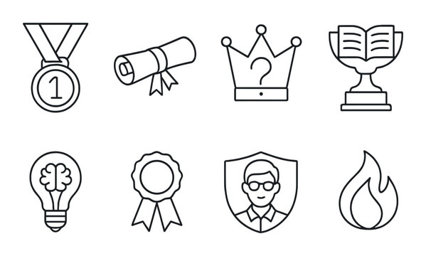 Academic achievement outline icons set – education, success and learning symbols
