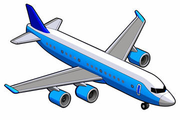 Airplane illustration blue and gray commercial jetliner flight travel airliner