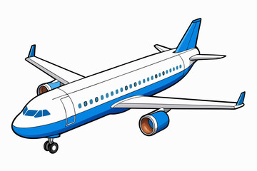 Airplane illustration blue and white commercial jetliner travel flight journey