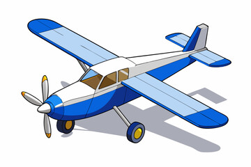 Blue and white single engine propeller airplane cartoon illustration