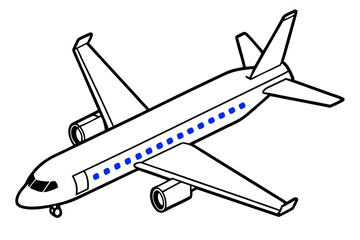 Simple line drawing of a passenger airplane in flight