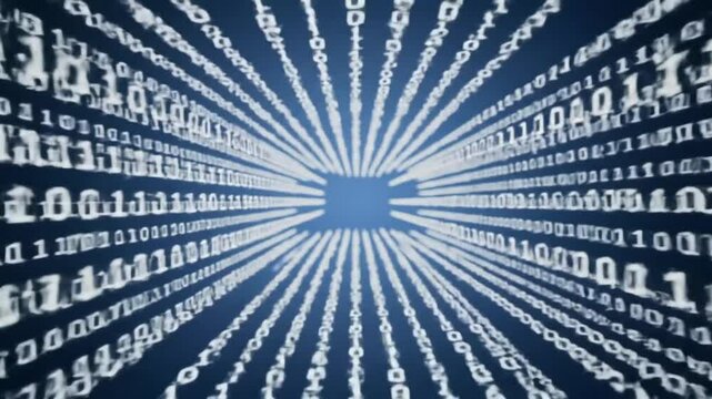Binary data stream, endless tunnel of binary code representing internet data communication flow digital technology concept and network infrastructure for tech industry use