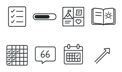 Personal growth outline icons set – development, progress and self-improvement graphics