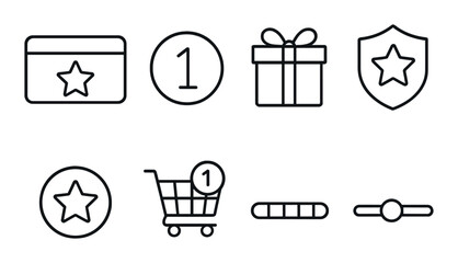 Reward and loyalty points linear icons set – outline, membership and bonus symbols