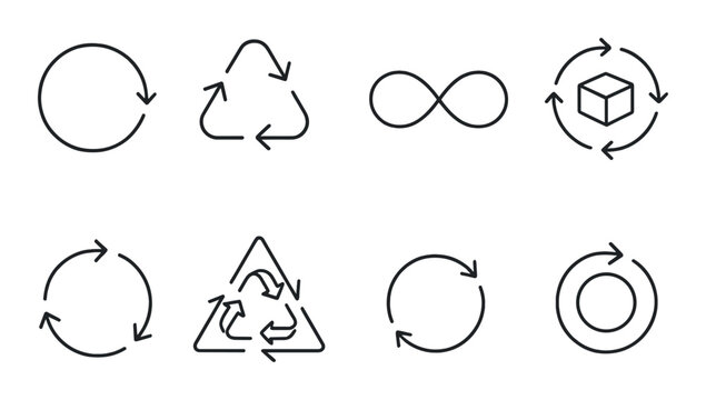 Circular economy outline icons set – sustainability, recycling, and eco-friendly symbols