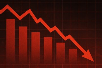 Abstract financial crisis chart depicting a steep red downward trend with a grid background, symbolizing recession, market crash, and economic downfall.