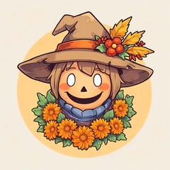 Adorable Autumn Scarecrow Illustration
