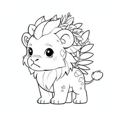 Adorable Lion Cub with Floral Crown: A Coloring Page