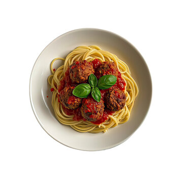 Spaghetti With Meatballs And Tomato Sauce  Garnished With Basil, Generative AI