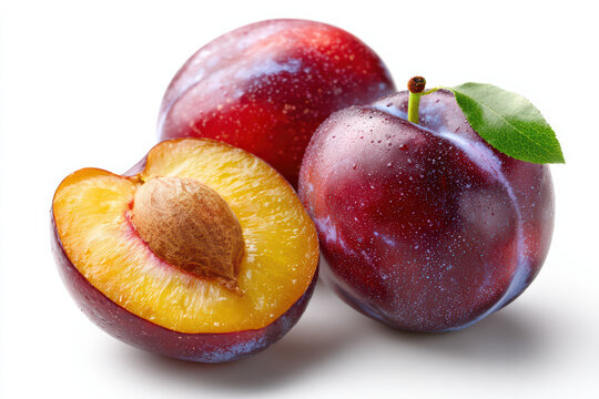 plums on white background