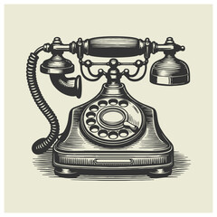old fashioned telephone, vintage telephone hand drawing vector