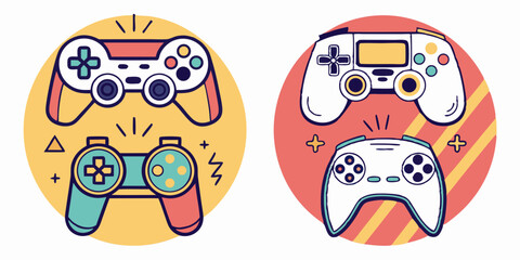 Fototapeta premium Colorful video game controllers illustrated on a bright background showcasing gaming culture and enthusiasm