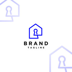 Simple House Keyhole Line Logo Design. House Connection Line With Keyhole Icon Logo Design.